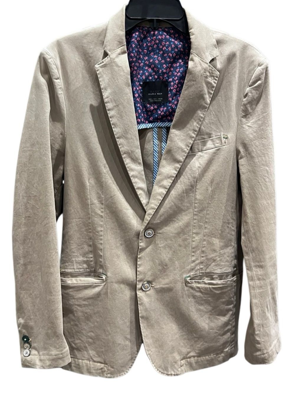 Zara Man Blazer Cotton Denim Tan Khaki Size Large